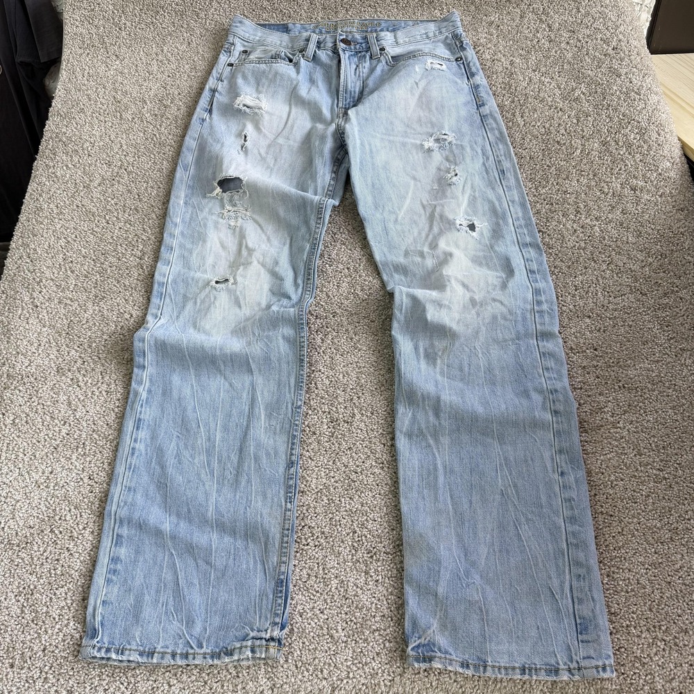 American Eagle Outfitters Jeans Mens 31x34 Light Wash Blue Distressed Straight